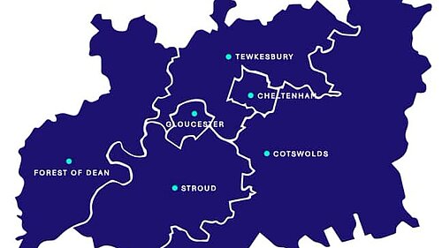 map of Gloucestershire split into boroughs 