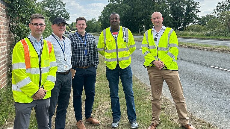 Cameron Thomas MP and Cllr Richard Stanley with road safety officers 