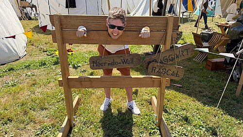 Cllr Stanley in the Stocks