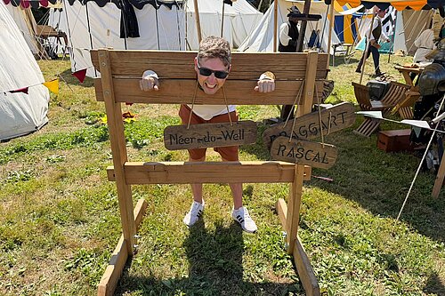 Cllr Stanley in the Stocks